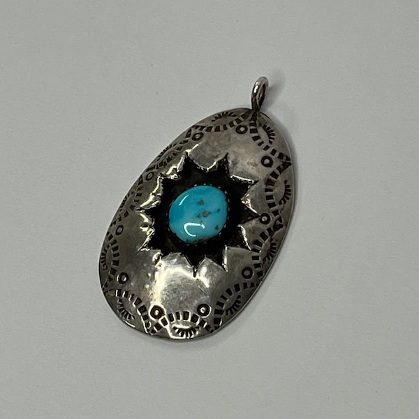 Vintage Native Sterling Silver Turquoise Shadow Box Pendant