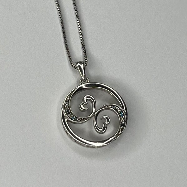 Sterling Silver Jane Seymour Blue Diamond Open Heart Pendant Necklace