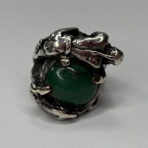 Vintage Unique Rare Sterling Silver Jade Indian Design Ring