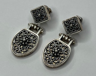 Vintage Anatoli Sterling Silver Filigree Dangle Earrings