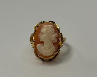 Vintage 14 kt geelgouden cameering met gesneden schelp Gemerkt GTR