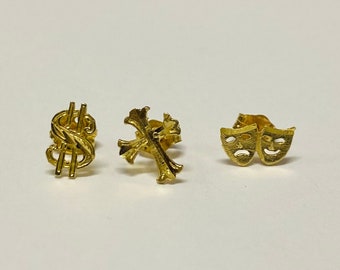 Vintage 14K Yellow Gold Single Stud Earring 2 Designs Available