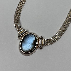 Vintage Milor sterlingzilveren blauw glazen camee Victoriaanse ketting