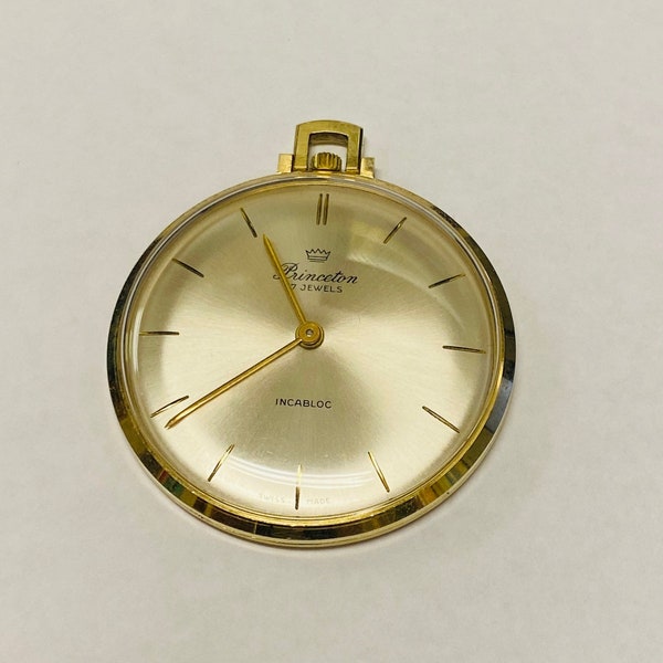 14k Yellow Gold Princeton 17 Jewel Incabloc Swiss Made Pocket Watch