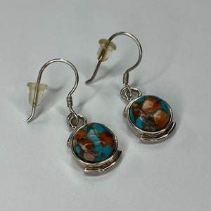Sterling Silver Orange Spiny Oyster Shell and Turquoise Dangle Earrings