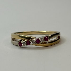 Vintage 10K Yellow & White Gold Ruby Diamond Ring