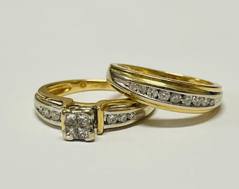 Vintage 14K Yellow Gold Diamond Bridal Set Hallmarked CA