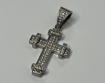 Vintage Sterling Silver Cubic Zirconia Cross Pendant Hallmarked PJ