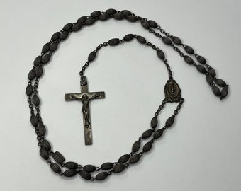 Vintage Sterling Silver Rosary Bead Cross Necklace