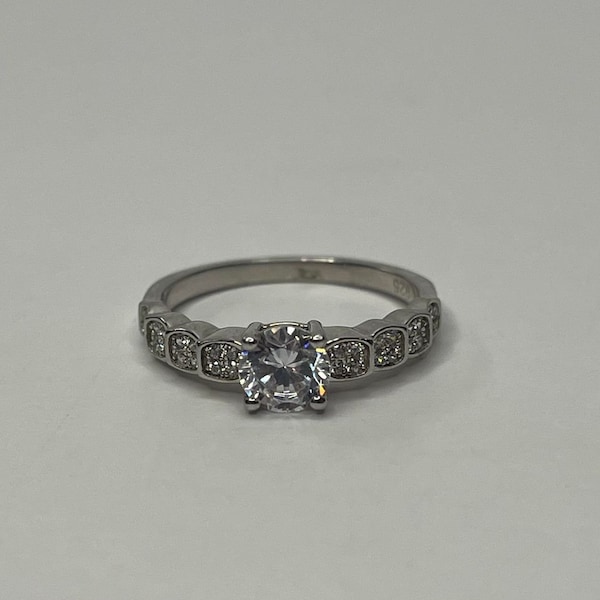 Sterling Silver Round Cut Cubic Zirconia Ring