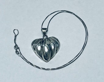 Vintage sterlingzilveren Mexico gezwollen hart hanger ketting