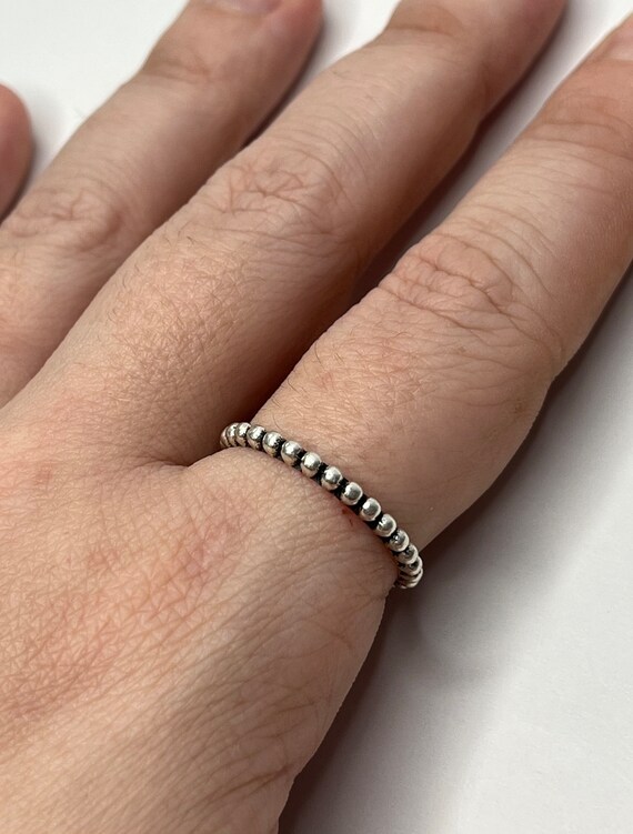 Vintage Sterling Silver Stackable Beaded Band Hal… - image 6