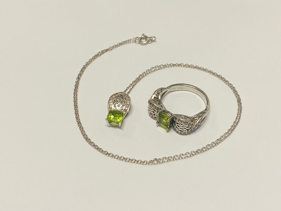 Sterling Silver Princess Cut Peridot and Cubic Zi… - image 5