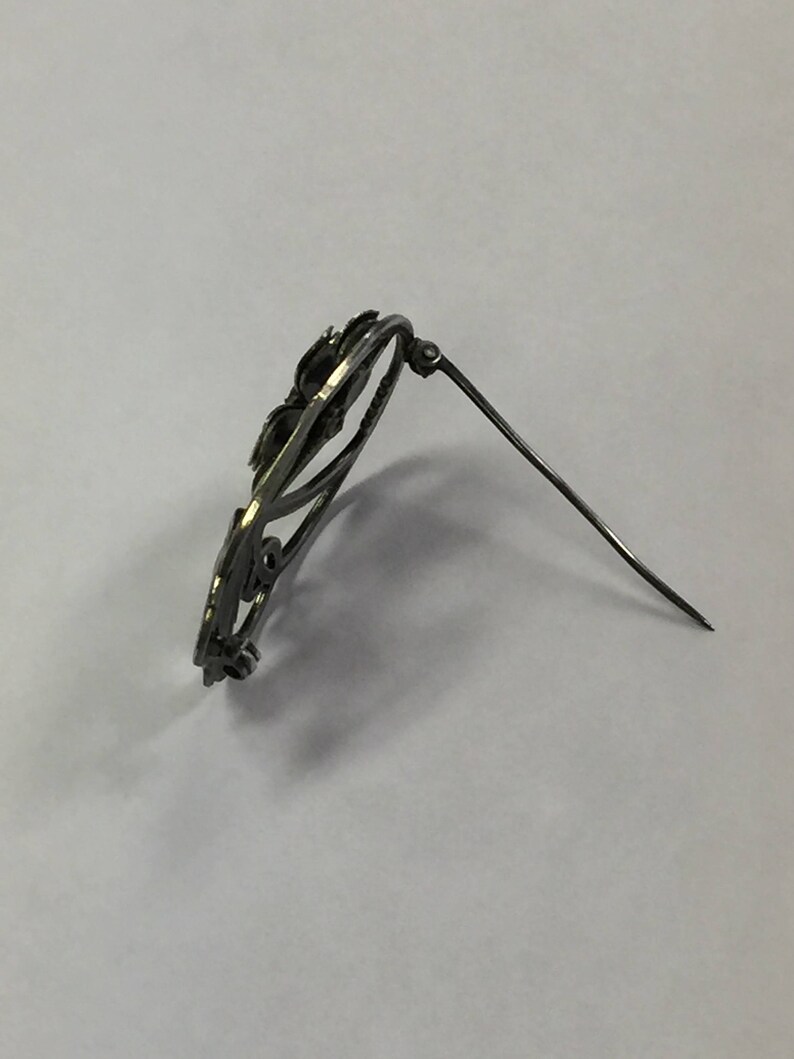 Vintage Symmetalic Sterling Silver14K Citrine Flower Brooch Pin