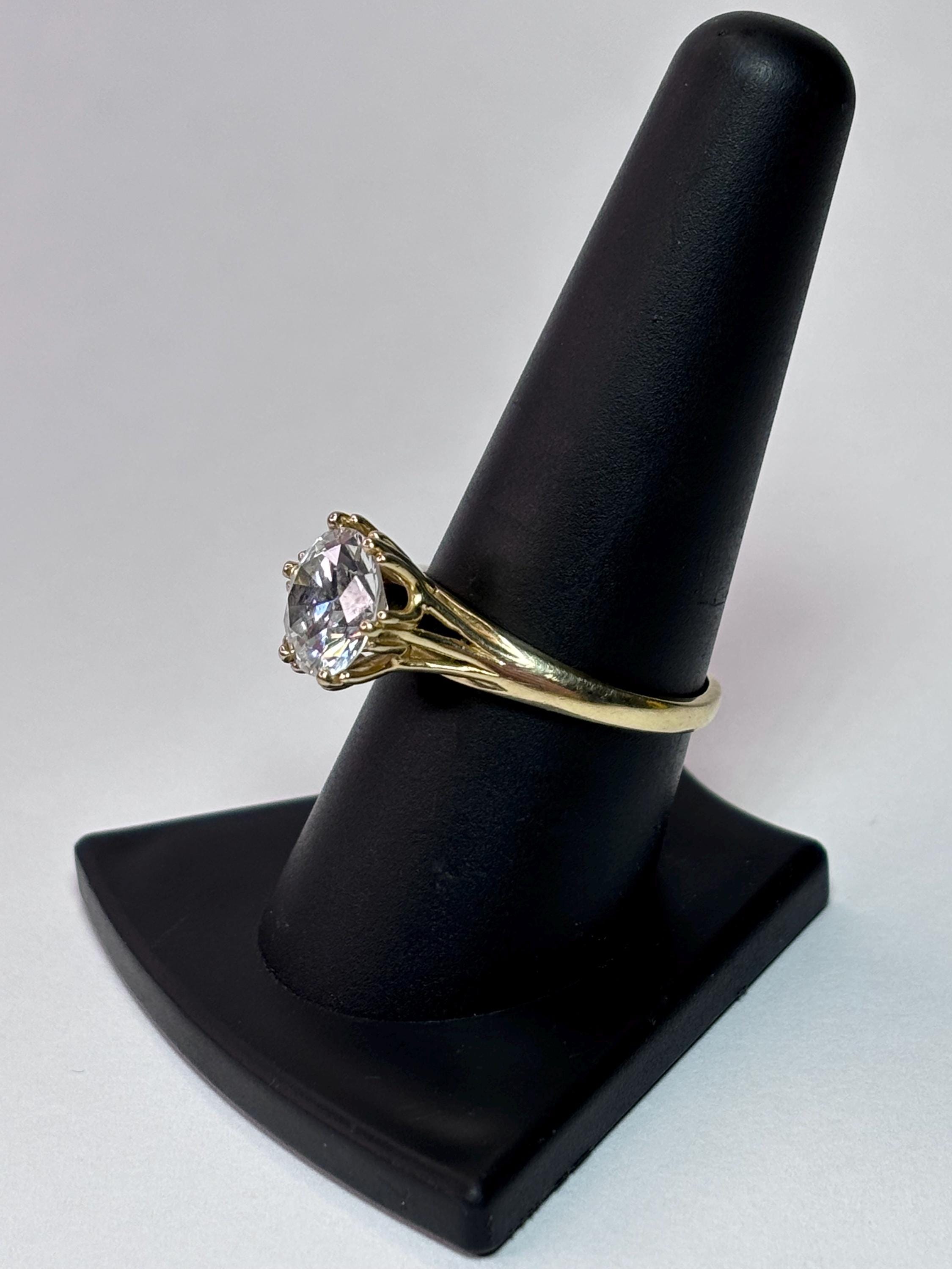 Diamonique 14K Yellow Gold Round Cut Cubic Zirconia Ring - Etsy