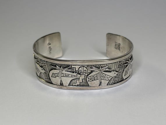 Vintage Roderick Tenorio Carolyn Pollack Sterling Silver Bear Theme Cuff Bracelet