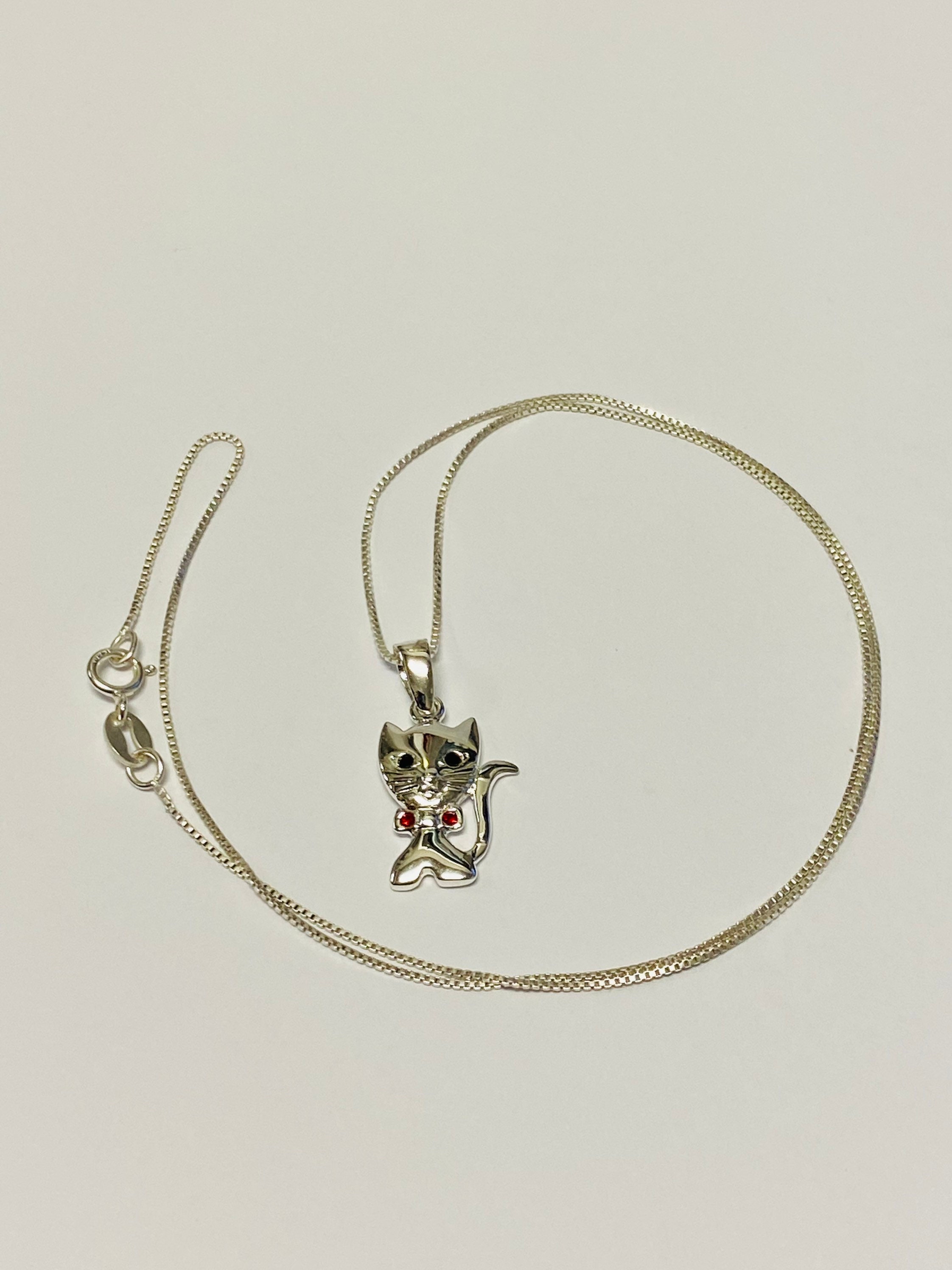 Silver Jewelry Cat Pendant Necklace - 925 Sterling Silver