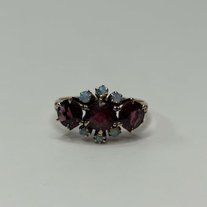 Estate 14K Yellow Gold Rhodolite Garnet & Opal Cocktail Ring