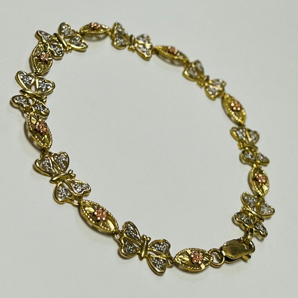 Vintage JewelAmerica 10K Tri Gold Butterfly Link Bracelet