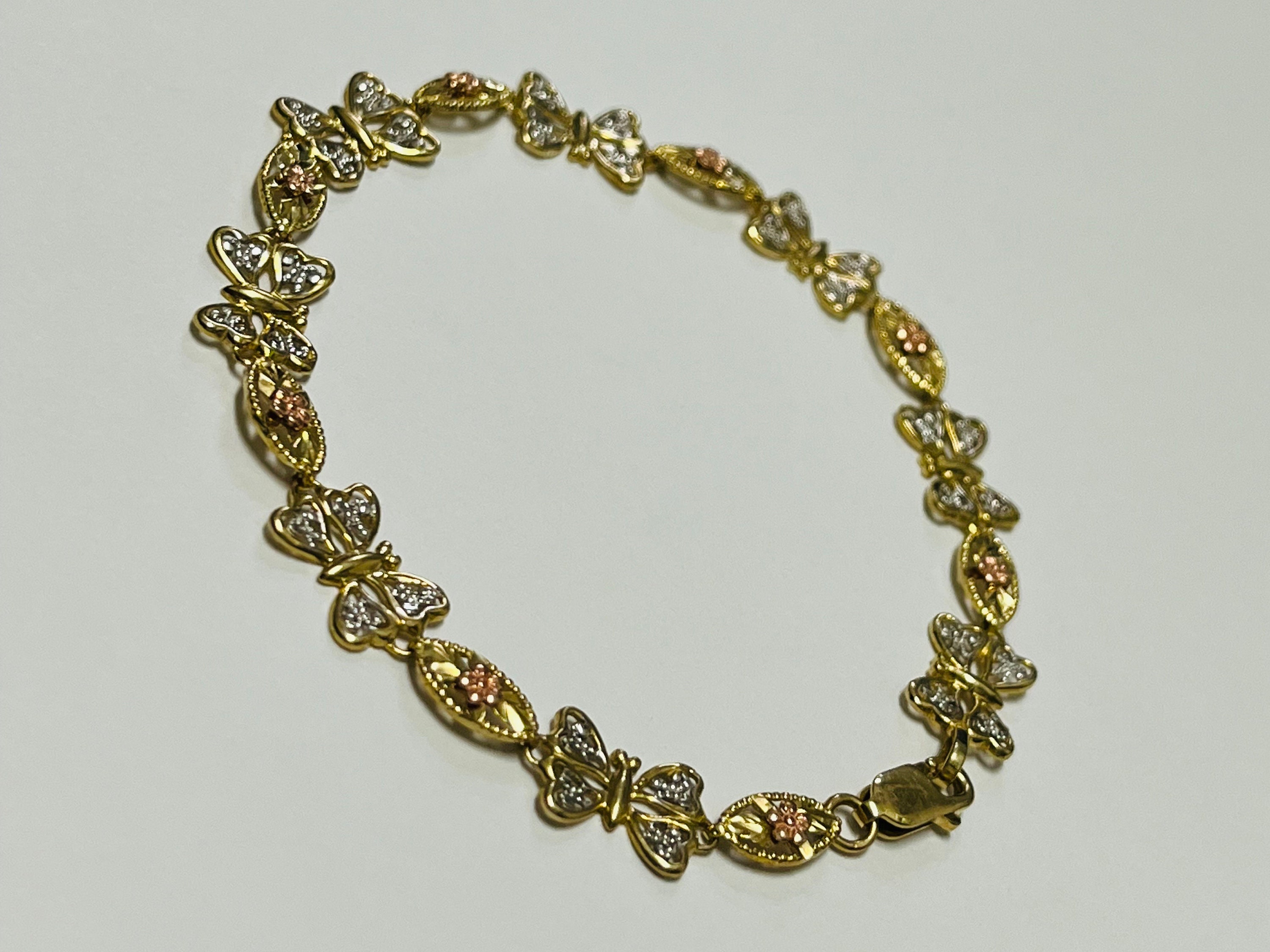 14K Gold 7.25 Inch Link Butterfly Link Bracelet