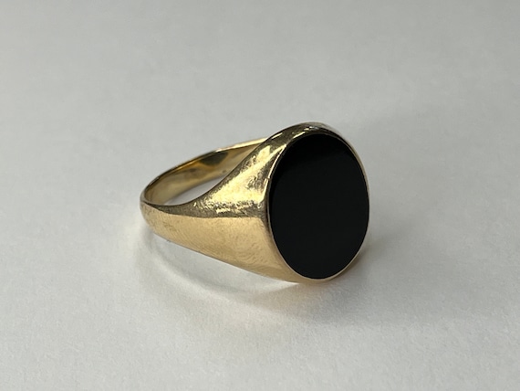 Vintage 14K Yellow Gold Oval Onyx Signet Ring - image 4