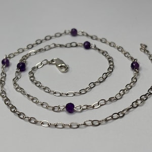 Vintage Sterling Silver Amethyst Link Chain