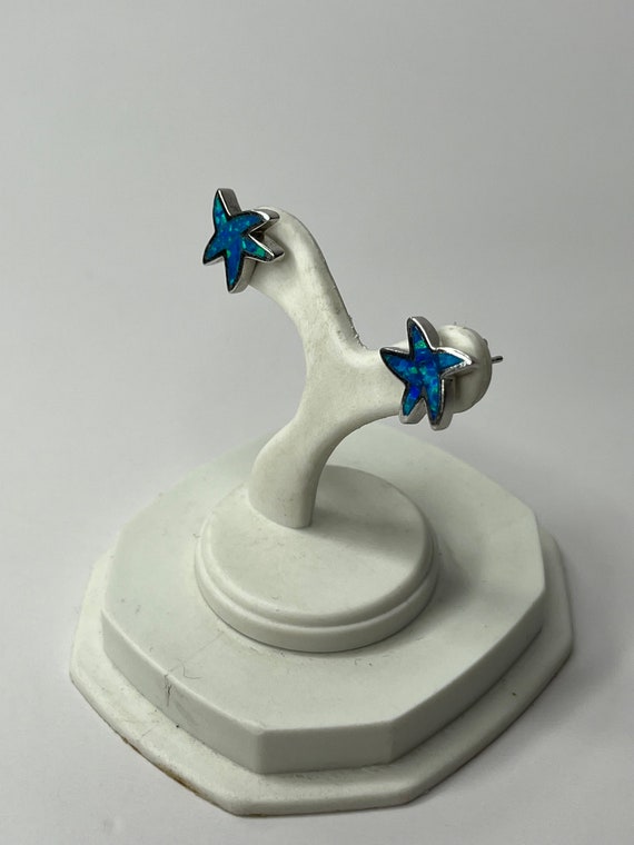 Sterling Silver Blue Opal Starfish Stud Earrings - image 4