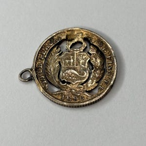 Vintage 1896 Peru South America 1 SOL Silver Peruvian Coin Art
