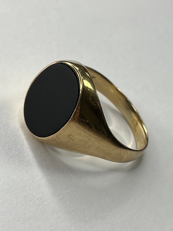 Vintage 14K Yellow Gold Oval Onyx Signet Ring - image 3