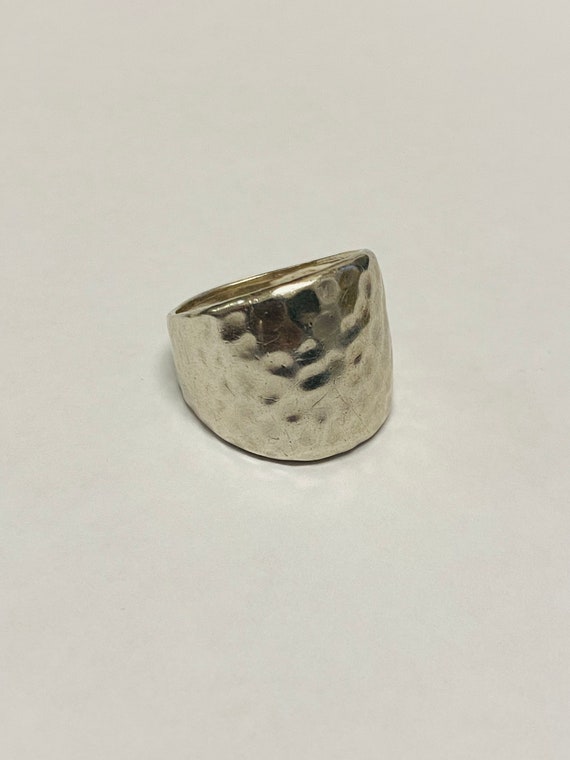 Vintage Sterling Silver Wide Hammered Dome Ring H… - image 1