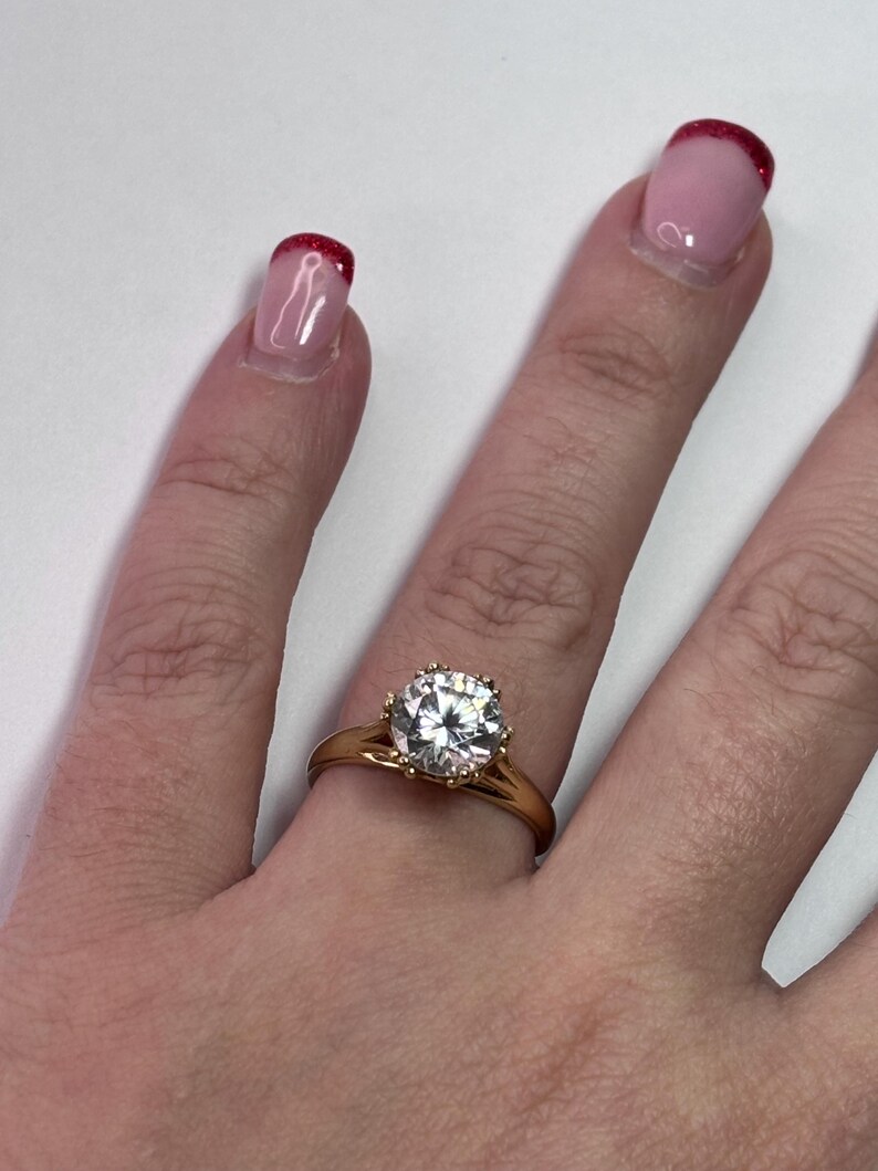 Diamonique 14K Yellow Gold Round Cut Cubic Zirconia Ring - Etsy