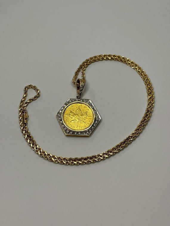 20 Dollar Maple Leaf Half Ounce Gold Coin W 14K Yellow Gold Diamond Bezel Pendant Chain Etsy Canada