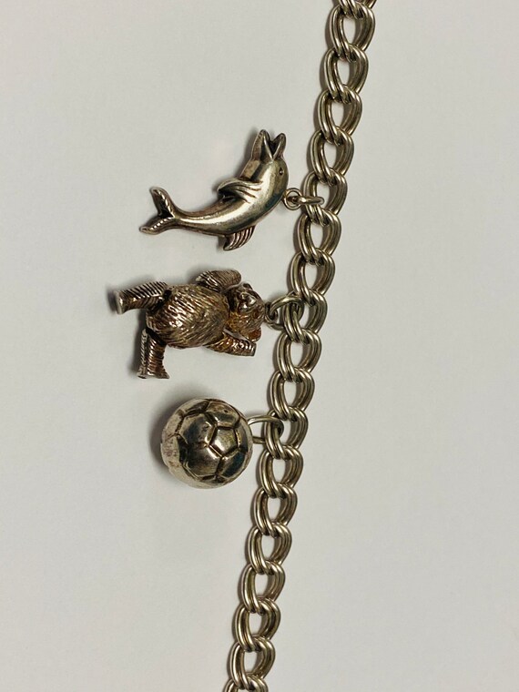 Vintage Unique Sterling Silver Charm Bracelet w/ … - image 3