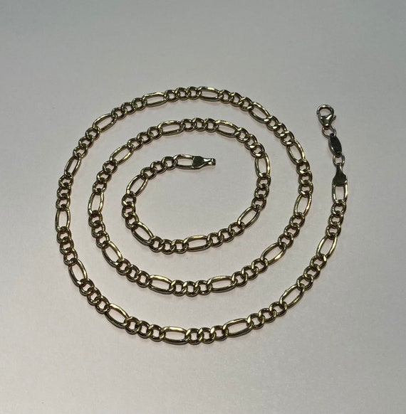 Vintage Pagoda Sterling Silver 1 10 14K Gold Figaro 20 Inch Chain
