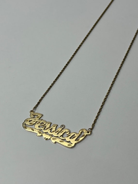 Vintage 14K Yellow Gold Jessica Name Plate Necklac