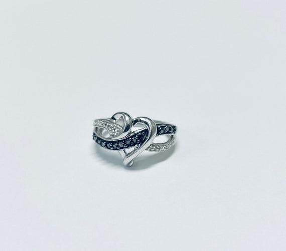 JWBR Sterling Silver Heart Black White Diamonds Ring Etsy
