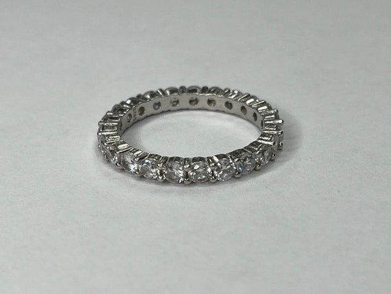 Sterling Silver Round Cut Cubic Zirconia Band - image 1