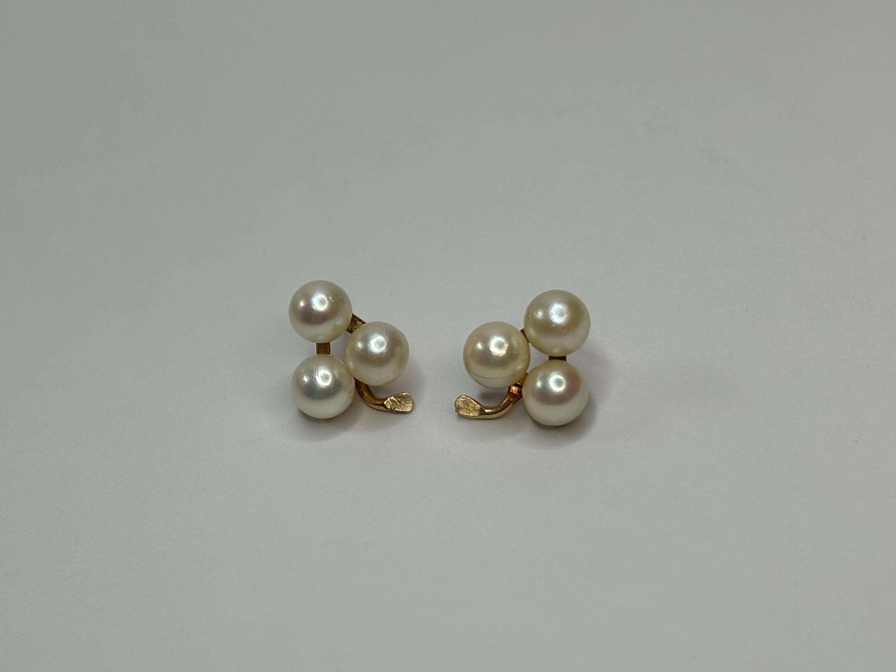 ★VINTAGE HOLLYWOOD★ [14k Gold] Antique Pearl Earrings_VH25 Vintage 14K Yellow Gold Pearl Stud Earrings - Etsy