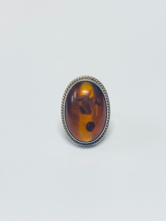 Vintage Sterling Silver Oval Cut Amber Ring