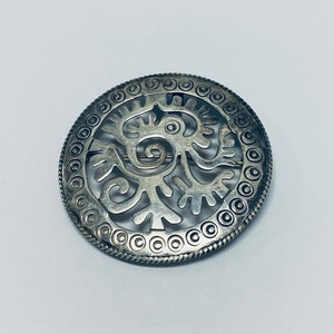 Vintage Sterling Silber Mexico Taxco Tribal Kreis Anhänger Brosche