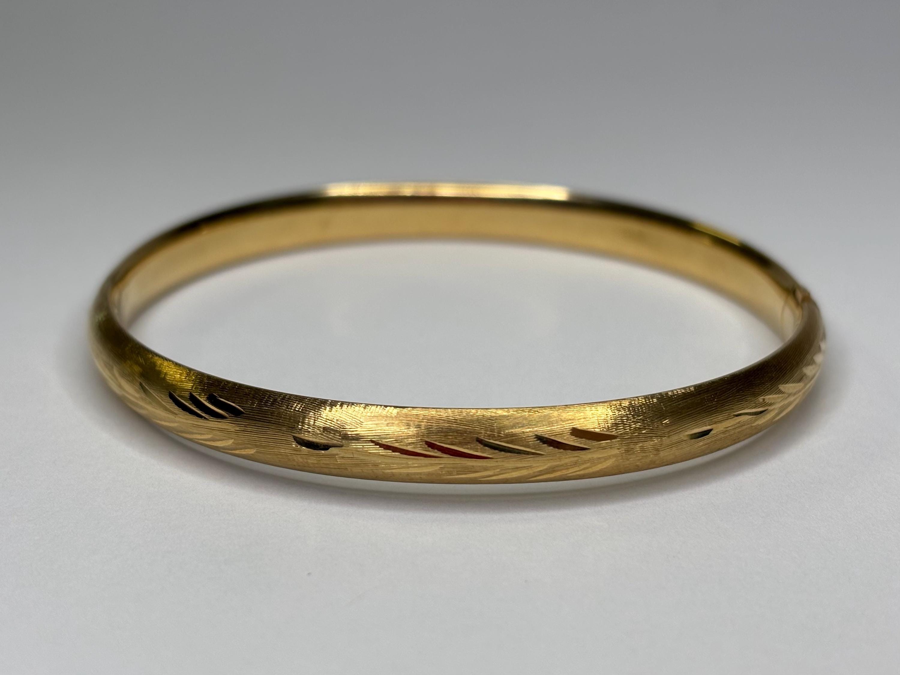 Vintage 14K Yellow Gold Etched Hinged Bangle Bracelet - Etsy