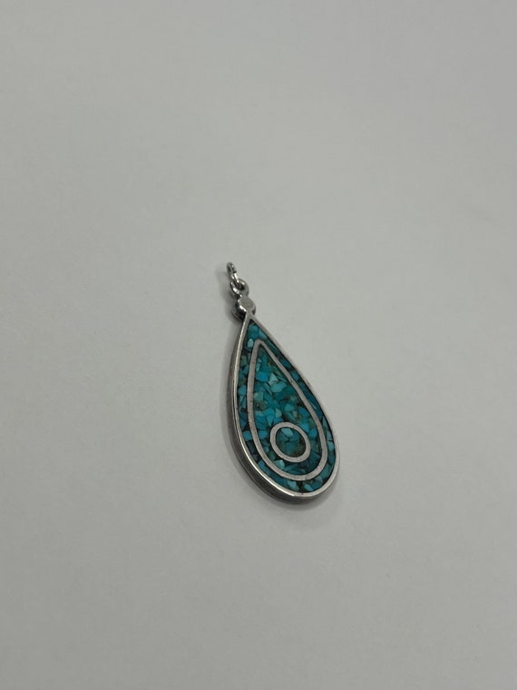 Vintage Native Sterling Silver Crushed Turquoise … - image 2