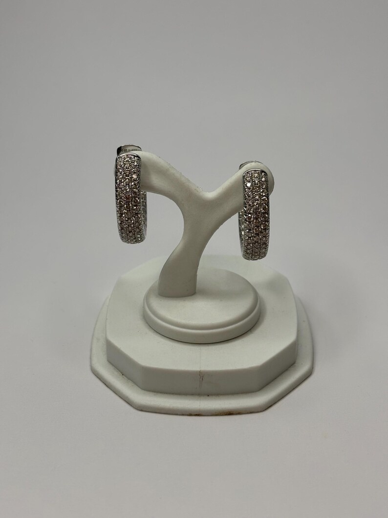 14K White Gold Inside & Outside Diamond Heart Theme Hoop Earrings Etsy