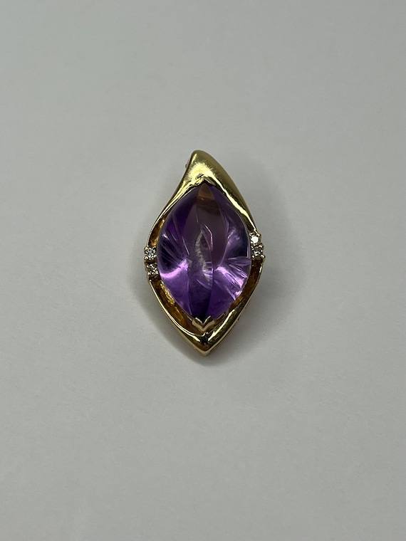 Vintage 14K Yellow Gold Marquise Shape Amethyst D… - image 2