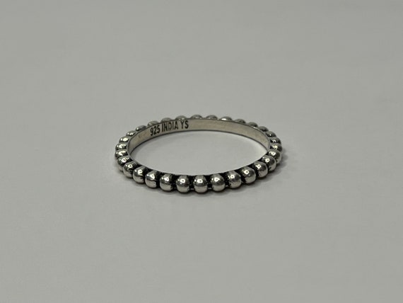 Vintage Sterling Silver Stackable Beaded Band Hal… - image 1