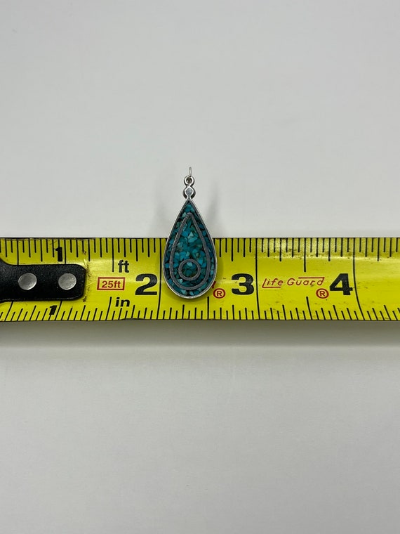 Vintage Native Sterling Silver Crushed Turquoise … - image 7