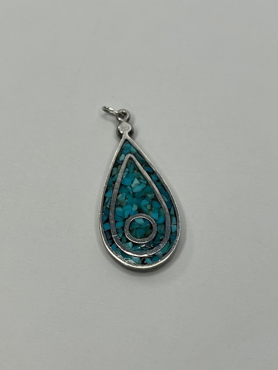 Vintage Native Sterling Silver Crushed Turquoise P