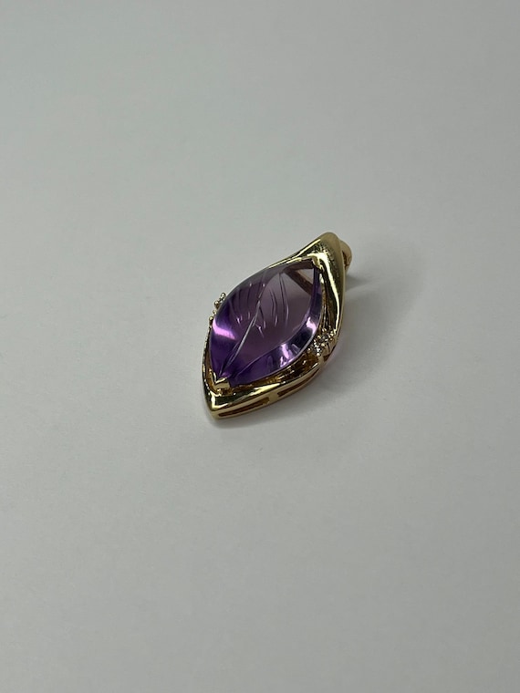 Vintage 14K Yellow Gold Marquise Shape Amethyst D… - image 1