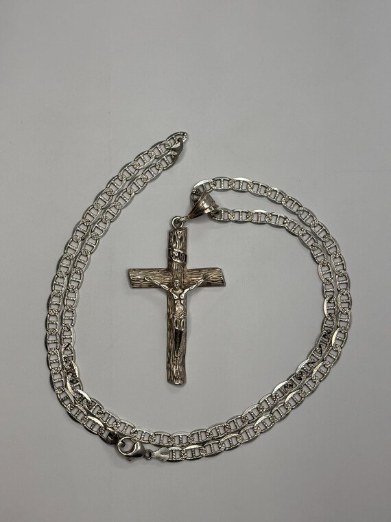 Vintage Sterling Silver Gucci Link Chain W/ Crucifix Cross