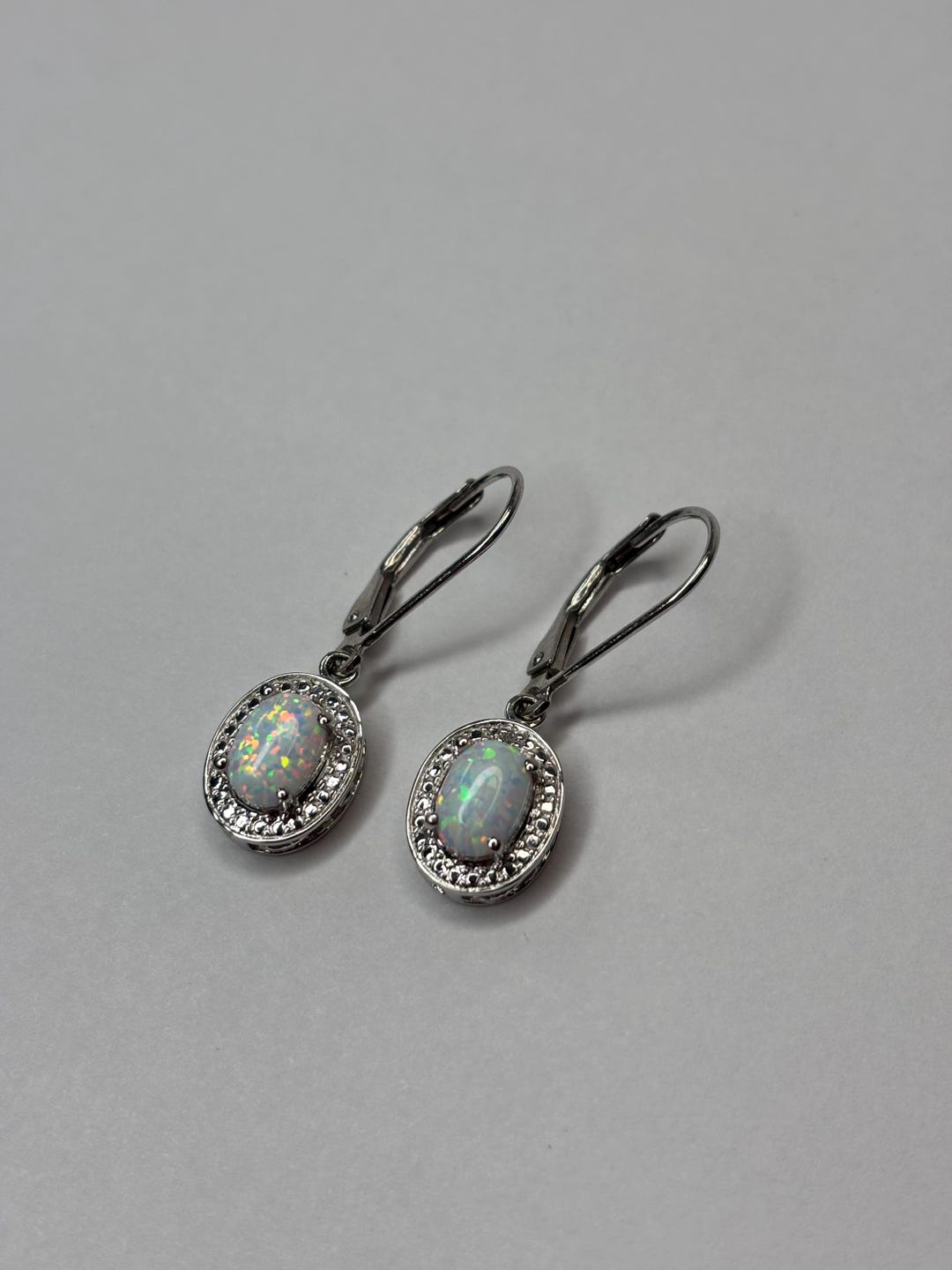 925 Orecchini Argento Sterling Ovale Opale di Fuoco 7x5mm Gemma